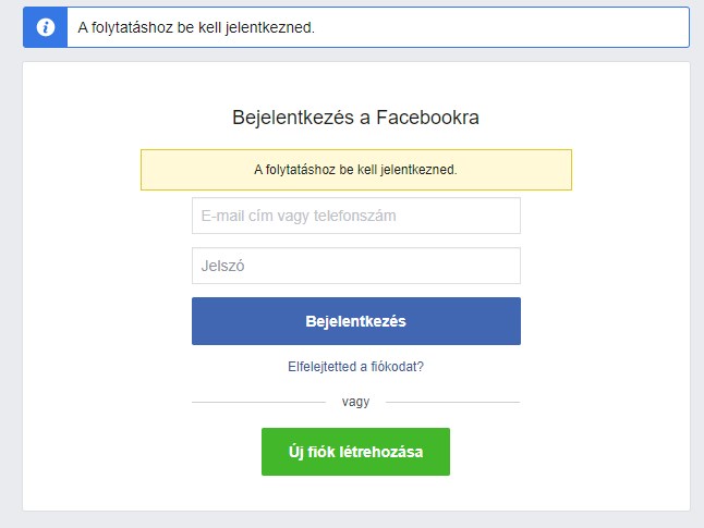 Bejelentkezés a Facebookra ablak