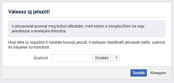 Facebook új jelszó választása doboz