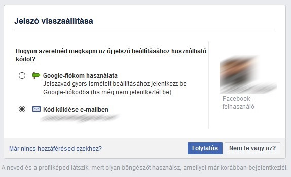 Facebook jelszó visszaállítása emailben doboz