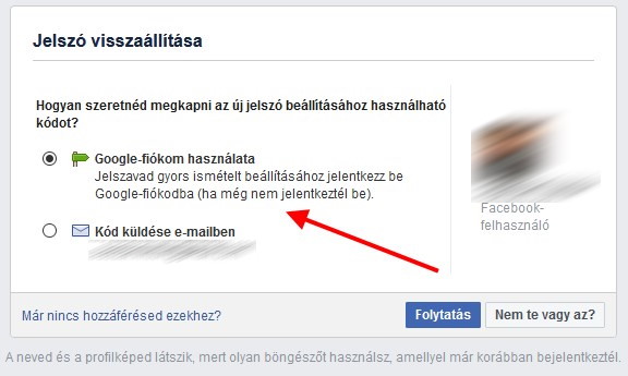 Facebook jelszó visszaállítása doboz