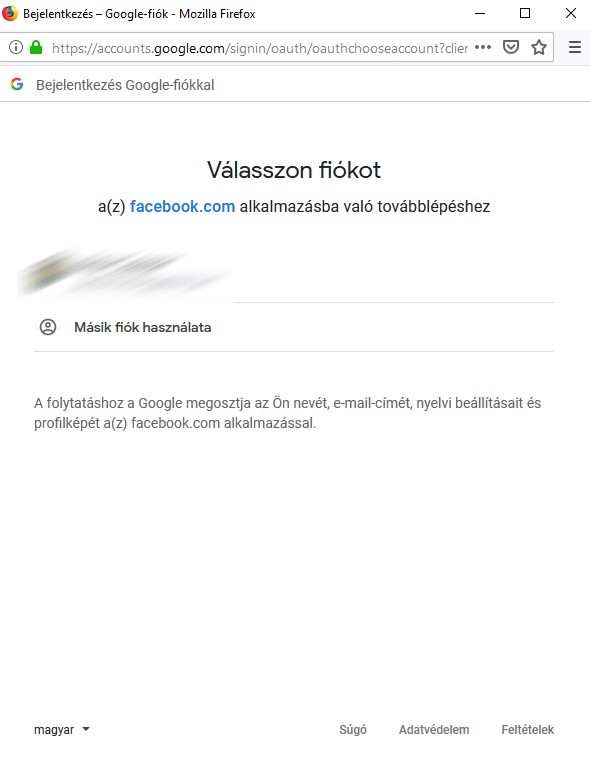Facebook popup Google bejelentkezéshez