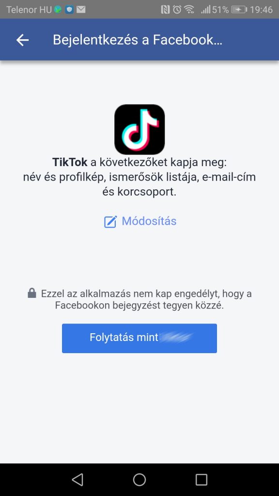 TikTok Facebook regisztráció