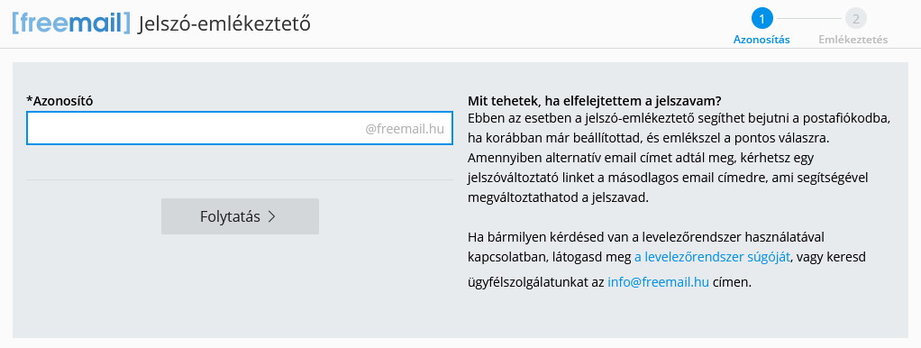 freemail jelszó emlékeztető felülete