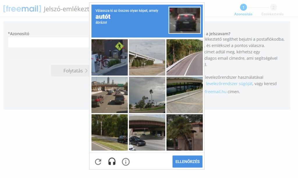 freemail jelszó emlékeztető 2. lépése, a Captcha megoldása