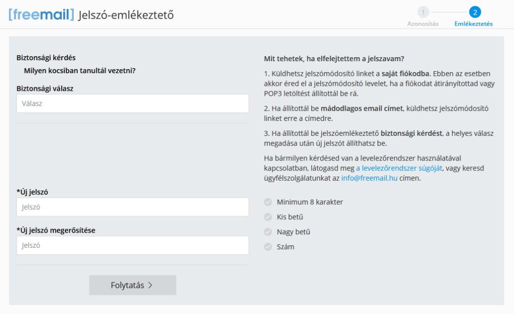 freemail jelszó emlékeztető 3. lépése