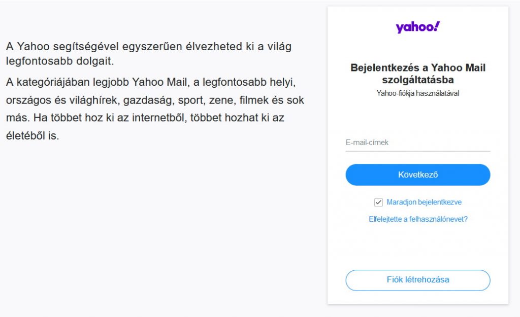 Yahoo Mail belépés