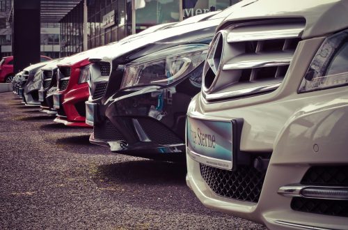 mercedes benz parked in a row